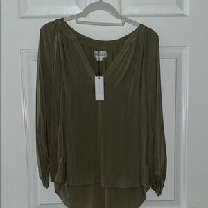 Velvet Green Asymmetrical 3/4 Sleeve Blouse